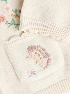 Cream Bunny 100% Cotton Pointelle Knitted Floral Flower Baby Cardigan (0mths-3yrs)