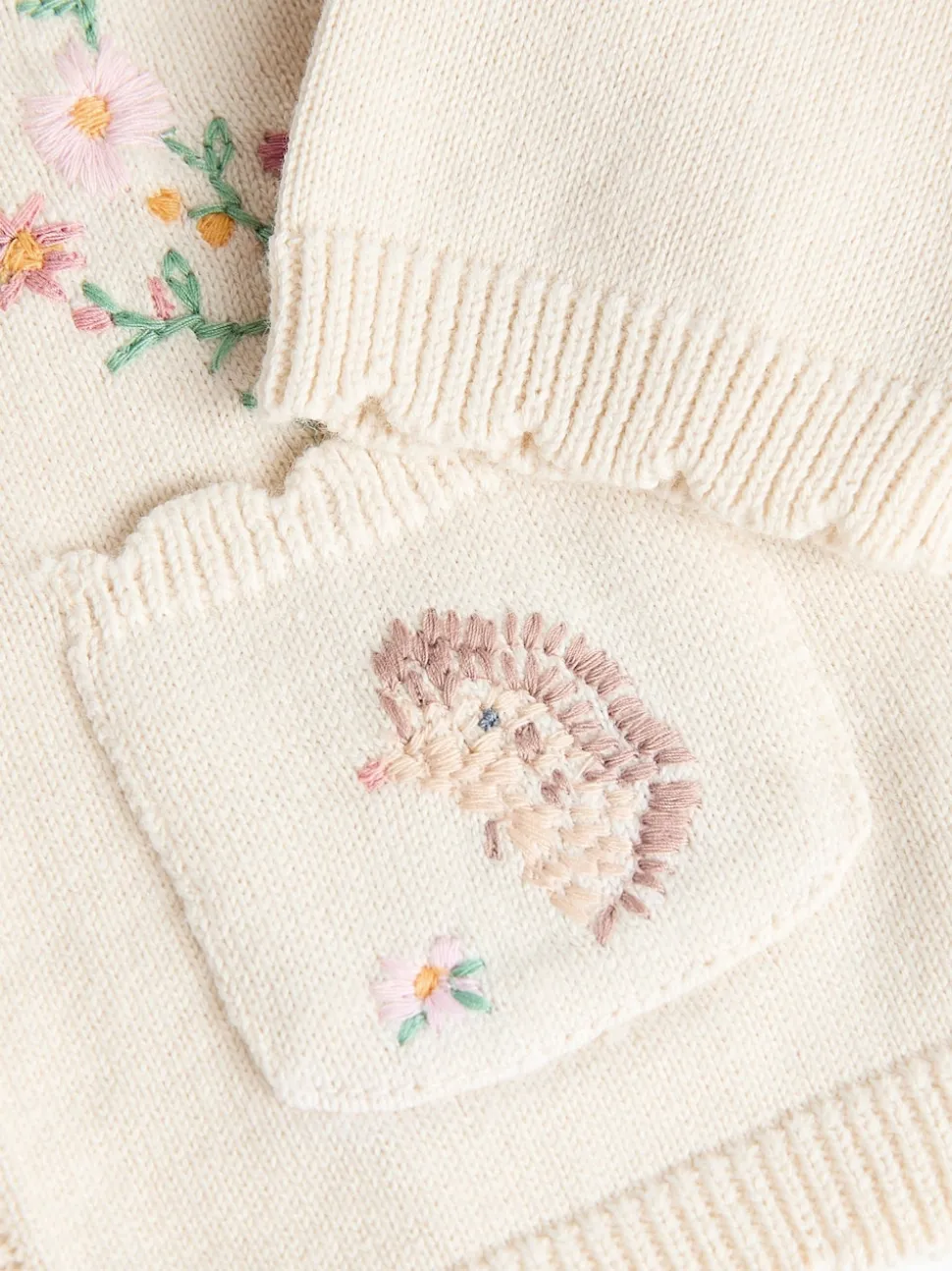 Cream Bunny 100% Cotton Pointelle Knitted Floral Flower Baby Cardigan (0mths-3yrs)