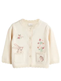 Cream Bunny 100% Cotton Pointelle Knitted Floral Flower Baby Cardigan (0mths-3yrs)