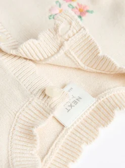 Cream Bunny 100% Cotton Pointelle Knitted Floral Flower Baby Cardigan (0mths-3yrs)