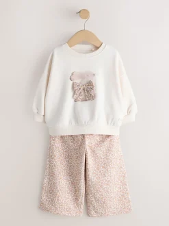 Cream Bunny Sweatshirt & Wide Leg Trousers Set (3mths-7yrs)