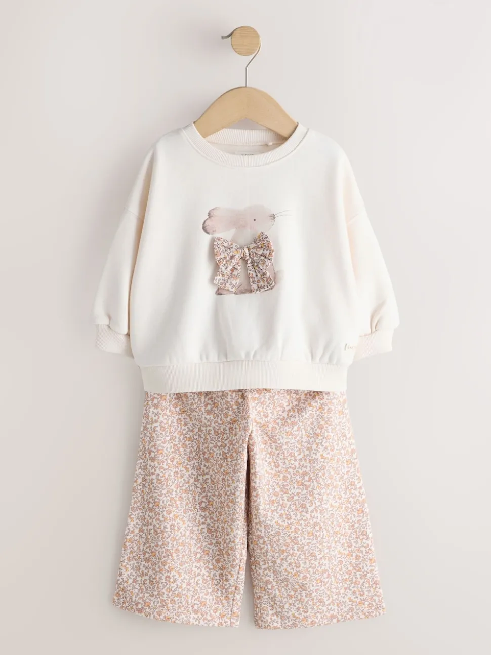 Cream Bunny Sweatshirt & Wide Leg Trousers Set (3mths-7yrs)