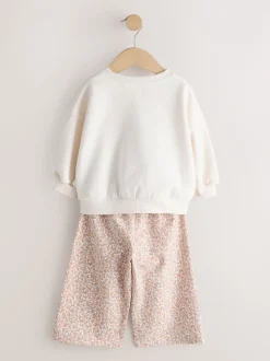 Cream Bunny Sweatshirt & Wide Leg Trousers Set (3mths-7yrs)