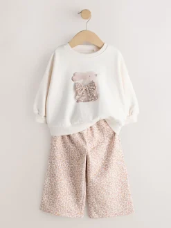 Cream Bunny Sweatshirt & Wide Leg Trousers Set (3mths-7yrs)