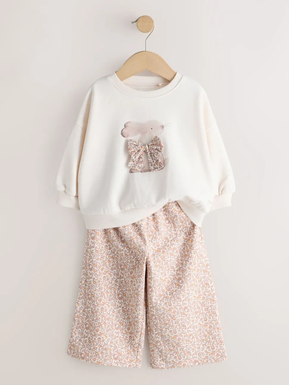 Cream Bunny Sweatshirt & Wide Leg Trousers Set (3mths-7yrs)