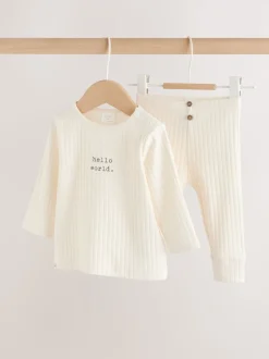 Cream Hello World Top and Leggings Baby Set (0-18mths)