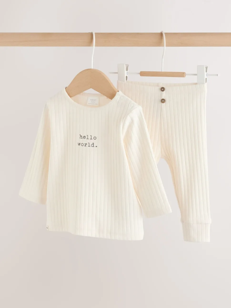 Cream Hello World Top and Leggings Baby Set (0-18mths)