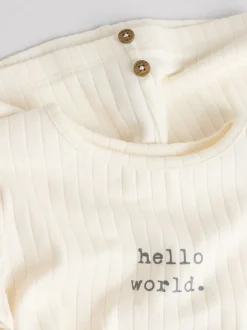 Cream Hello World Top and Leggings Baby Set (0-18mths)