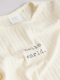 Cream Hello World Top and Leggings Baby Set (0-18mths)