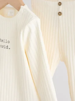Cream Hello World Top and Leggings Baby Set (0-18mths)