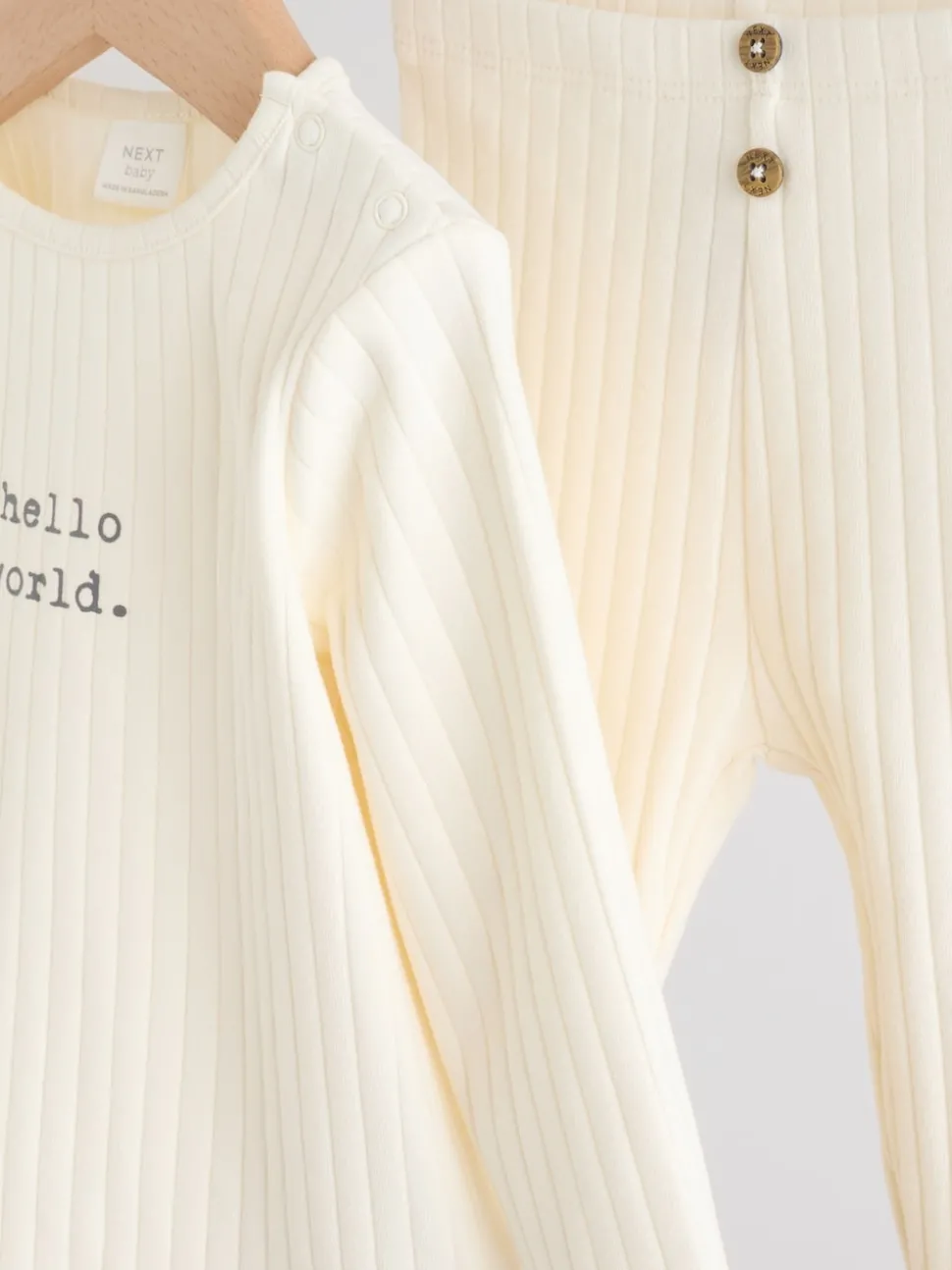 Cream Hello World Top and Leggings Baby Set (0-18mths)