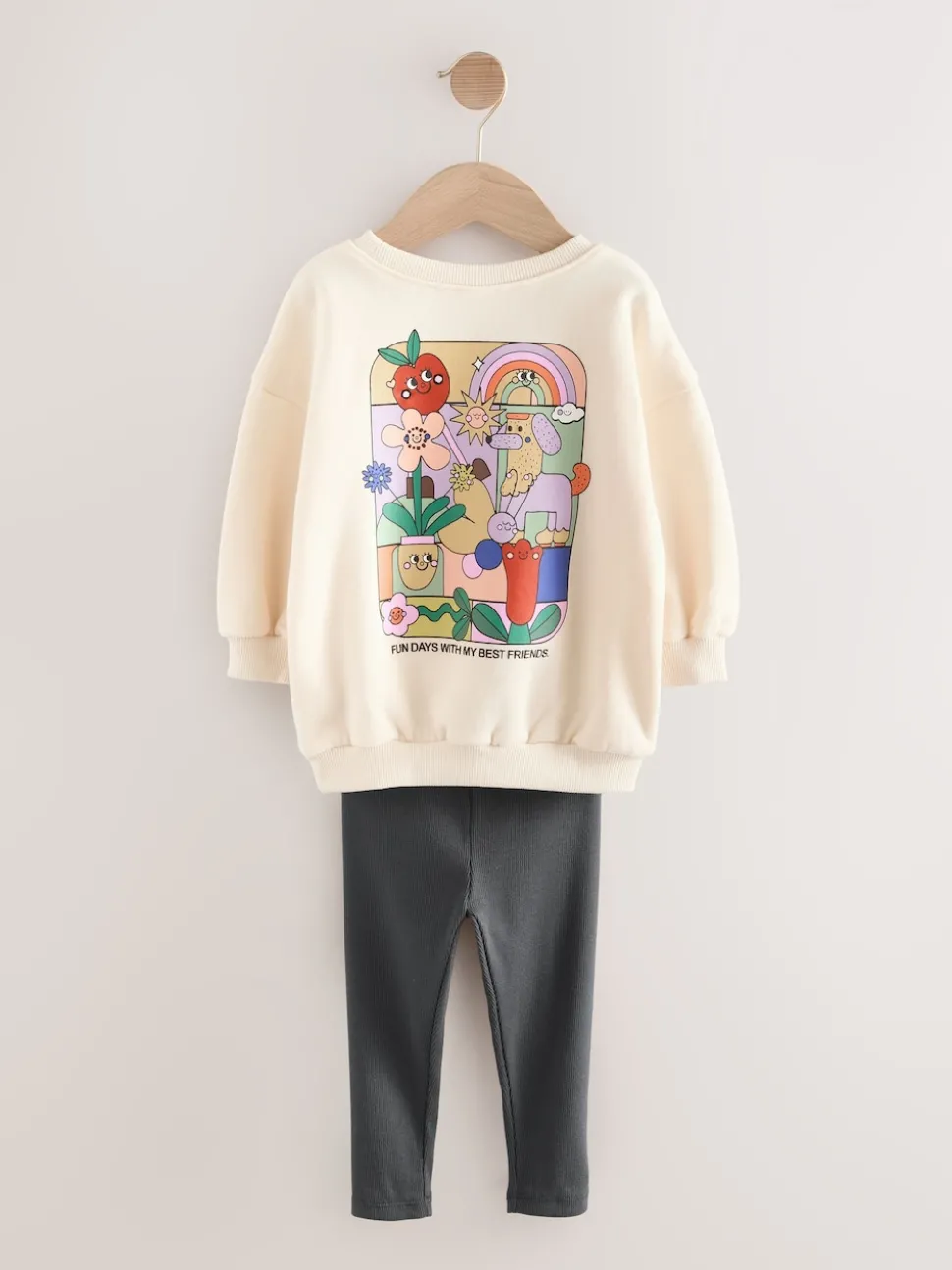 Cream Rainbow Graphic Print Sweatshirt & Leggings Set (3mths-7yrs)
