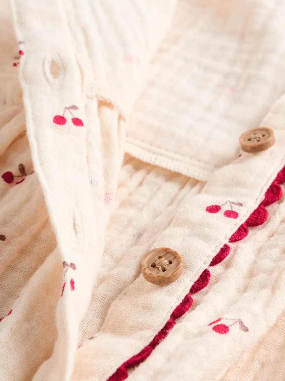 Cream/ Red Cherry Baby Woven Long Sleeve Tops and Trousers 2 Piece Set (0mths-2yrs)