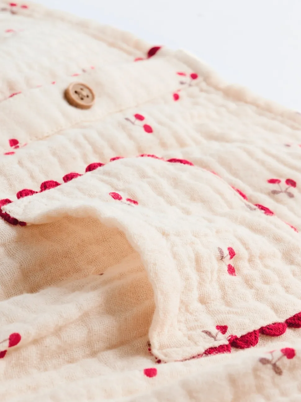 Cream/ Red Cherry Baby Woven Long Sleeve Tops and Trousers 2 Piece Set (0mths-2yrs)