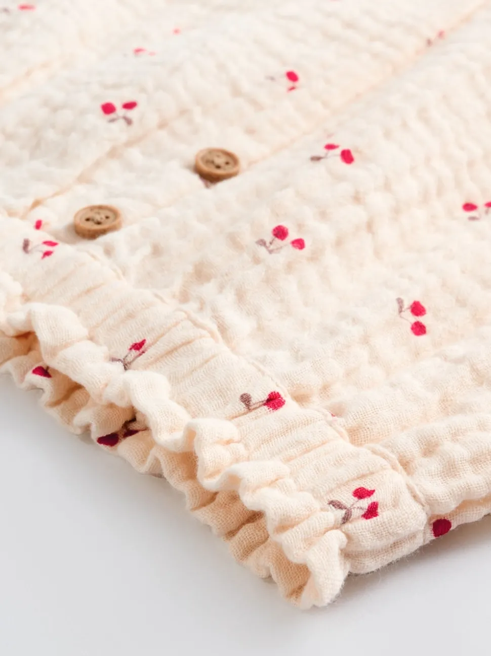 Cream/ Red Cherry Baby Woven Long Sleeve Tops and Trousers 2 Piece Set (0mths-2yrs)