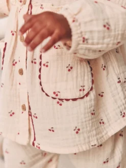 Cream/ Red Cherry Baby Woven Long Sleeve Tops and Trousers 2 Piece Set (0mths-2yrs)