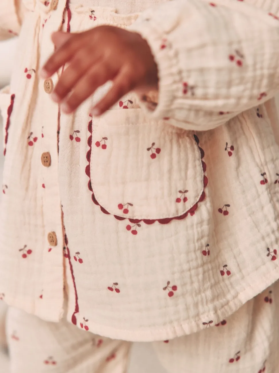 Cream/ Red Cherry Baby Woven Long Sleeve Tops and Trousers 2 Piece Set (0mths-2yrs)