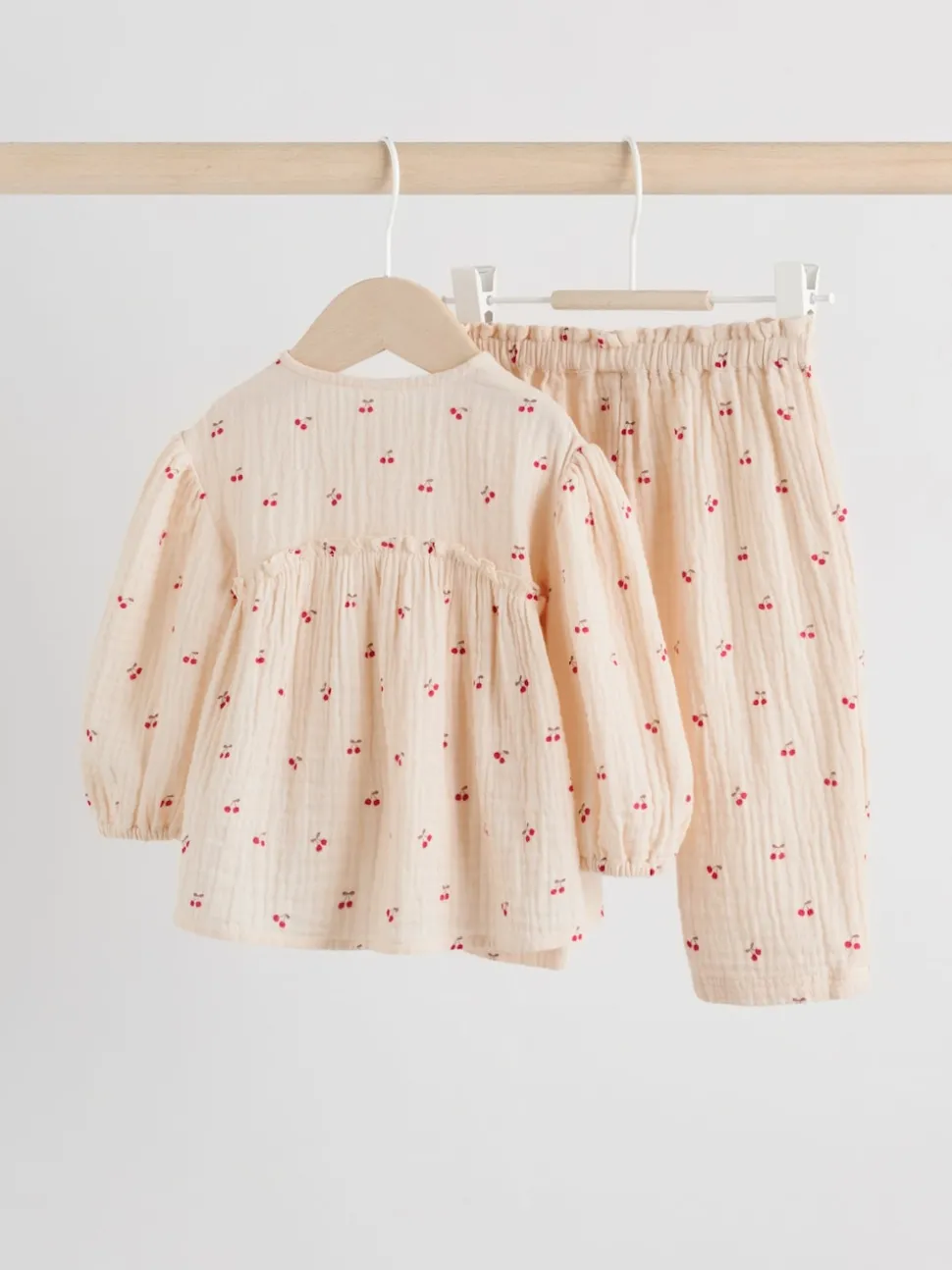 Cream/ Red Cherry Baby Woven Long Sleeve Tops and Trousers 2 Piece Set (0mths-2yrs)