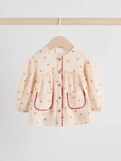 Cream/ Red Cherry Baby Woven Long Sleeve Tops and Trousers 2 Piece Set (0mths-2yrs)