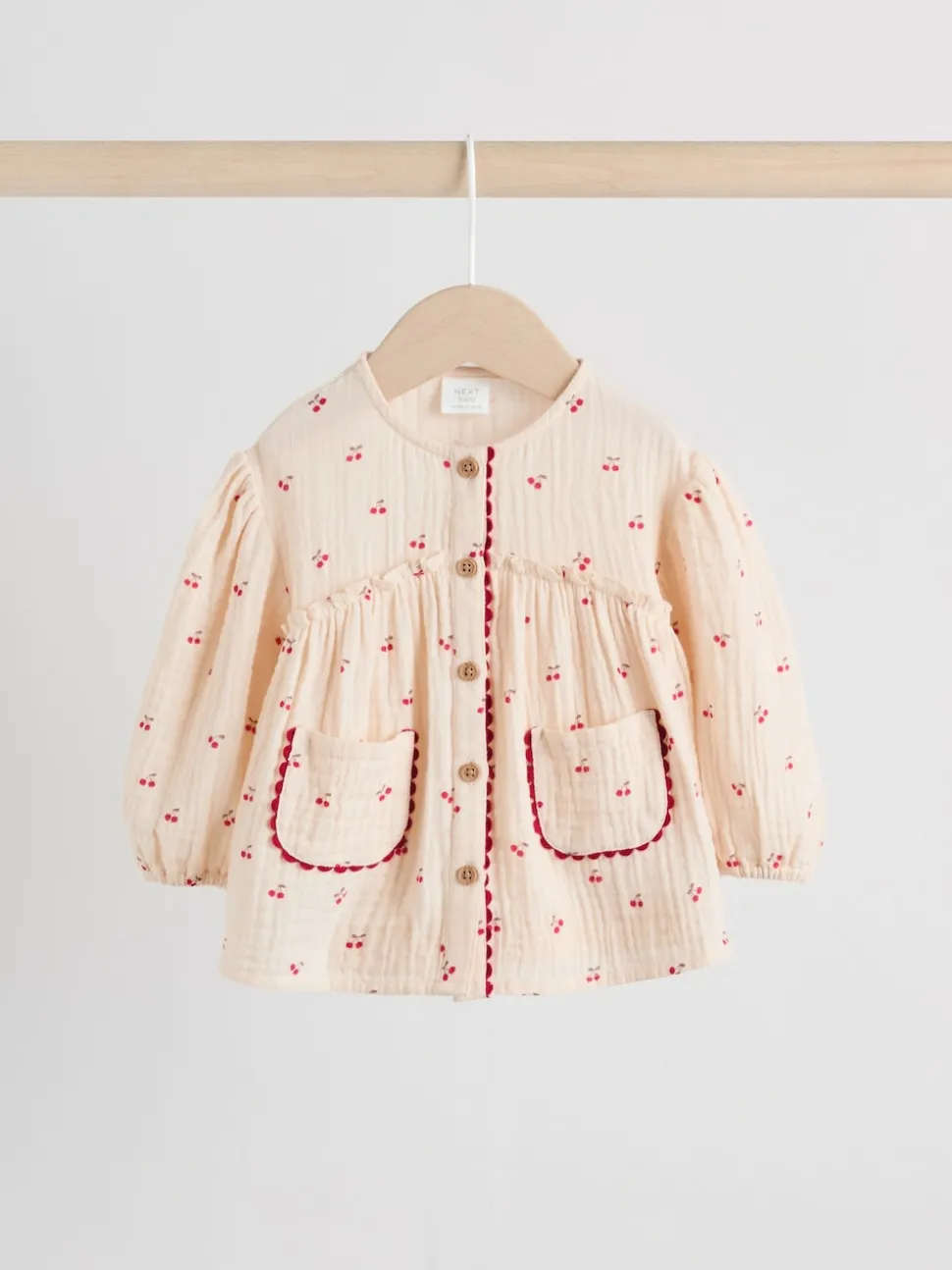 Cream/ Red Cherry Baby Woven Long Sleeve Tops and Trousers 2 Piece Set (0mths-2yrs)