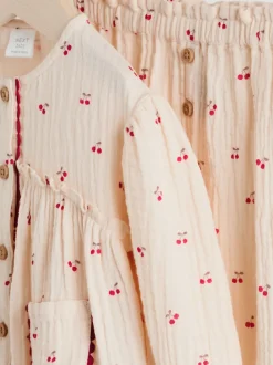 Cream/ Red Cherry Baby Woven Long Sleeve Tops and Trousers 2 Piece Set (0mths-2yrs)