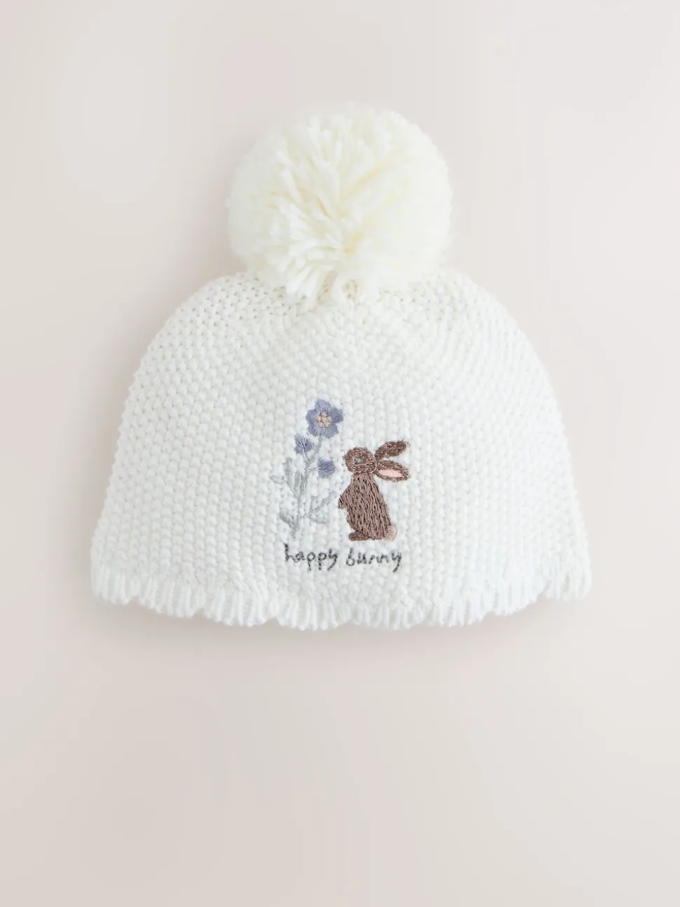 Cream Baby Embroidered Bunny Character Hat (0mths-2yrs)