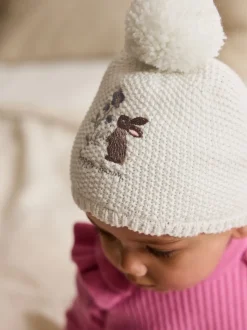 Cream Baby Embroidered Bunny Character Hat (0mths-2yrs)