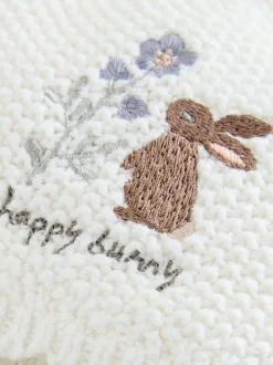 Cream Baby Embroidered Bunny Character Hat (0mths-2yrs)