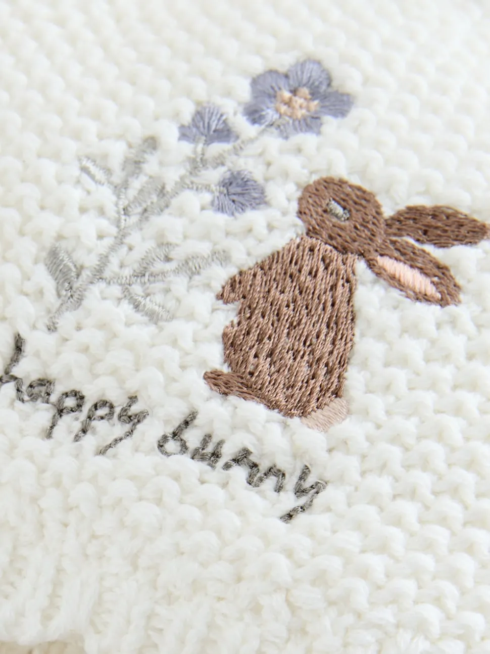 Cream Baby Embroidered Bunny Character Hat (0mths-2yrs)