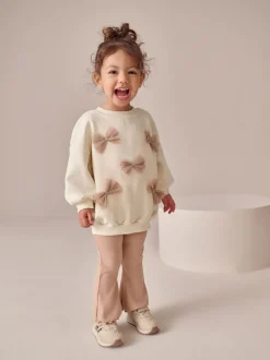 Cream Bow Sweatshirt & Flare Leggings Set (3mths-7yrs)