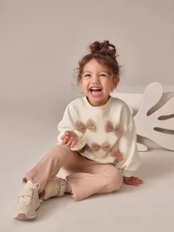 Cream Bow Sweatshirt & Flare Leggings Set (3mths-7yrs)