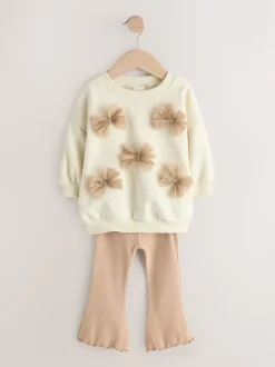 Cream Bow Sweatshirt & Flare Leggings Set (3mths-7yrs)