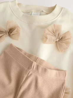 Cream Bow Sweatshirt & Flare Leggings Set (3mths-7yrs)