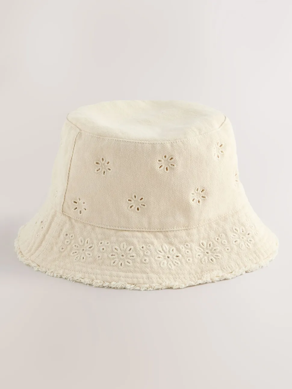 Cream Broderie Anglais Flower Bucket Hat (3mths-16yrs)