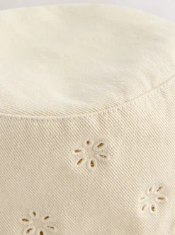 Cream Broderie Anglais Flower Bucket Hat (3mths-16yrs)