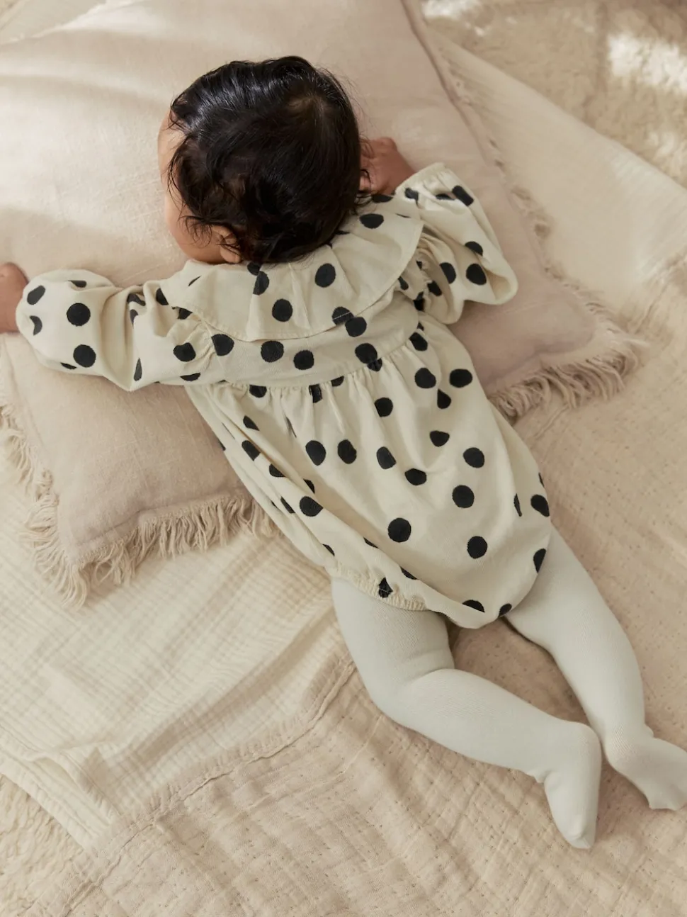 Cream/Charcoal Polka Dot Baby Bloomer Rompers Set 2 Piece with Tights (0mths-3yrs)