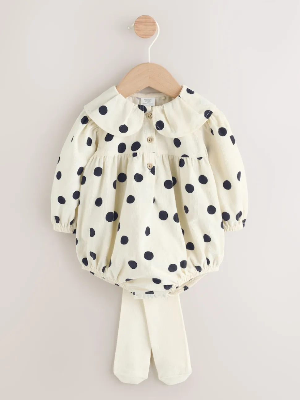 Cream/Charcoal Polka Dot Baby Bloomer Rompers Set 2 Piece with Tights (0mths-3yrs)