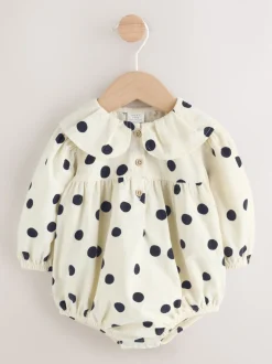 Cream/Charcoal Polka Dot Baby Bloomer Rompers Set 2 Piece with Tights (0mths-3yrs)