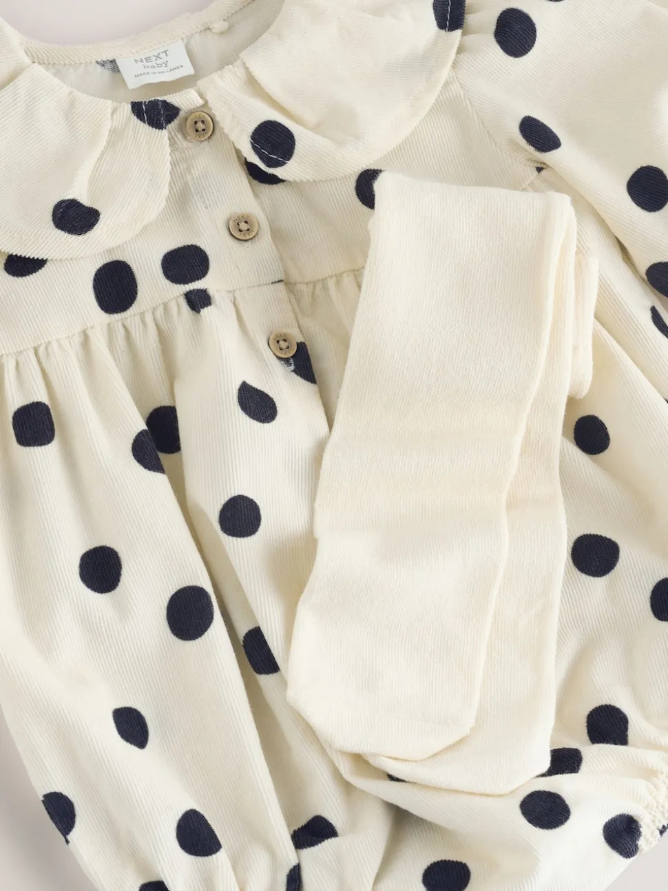 Cream/Charcoal Polka Dot Baby Bloomer Rompers Set 2 Piece with Tights (0mths-3yrs)