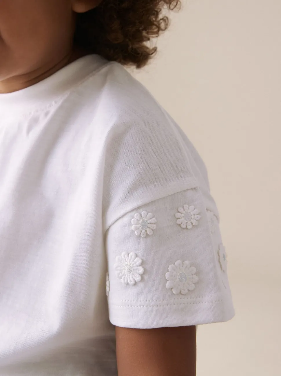 Cream 100% Cotton Daisy Short Sleeve T-Shirt (3mths-7yrs)