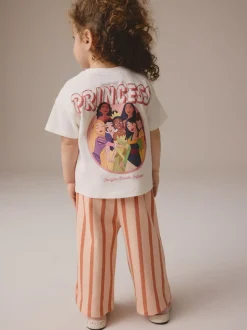 Cream 100% Cotton Disney Princess Short Sleeve T-Shirt And Wide Leg Trousers Set (3mths-7yrs)