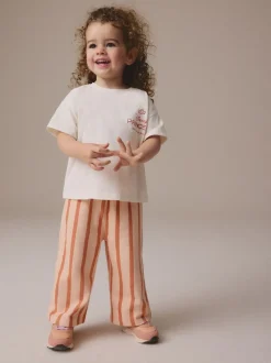 Cream 100% Cotton Disney Princess Short Sleeve T-Shirt And Wide Leg Trousers Set (3mths-7yrs)