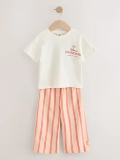 Cream 100% Cotton Disney Princess Short Sleeve T-Shirt And Wide Leg Trousers Set (3mths-7yrs)