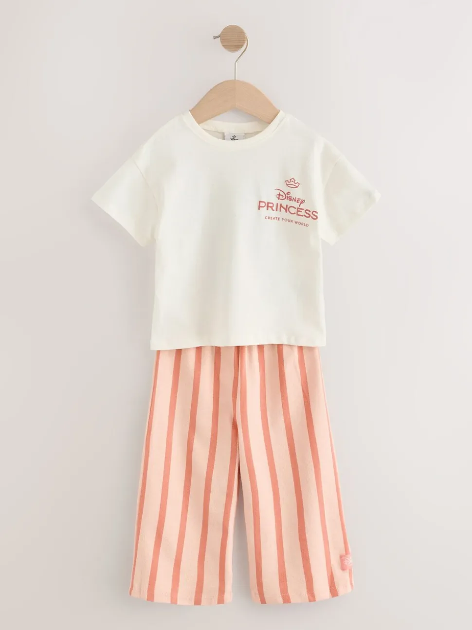 Cream 100% Cotton Disney Princess Short Sleeve T-Shirt And Wide Leg Trousers Set (3mths-7yrs)