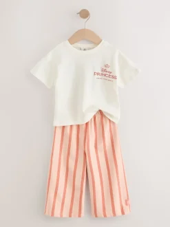 Cream 100% Cotton Disney Princess Short Sleeve T-Shirt And Wide Leg Trousers Set (3mths-7yrs)
