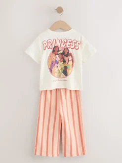 Cream 100% Cotton Disney Princess Short Sleeve T-Shirt And Wide Leg Trousers Set (3mths-7yrs)