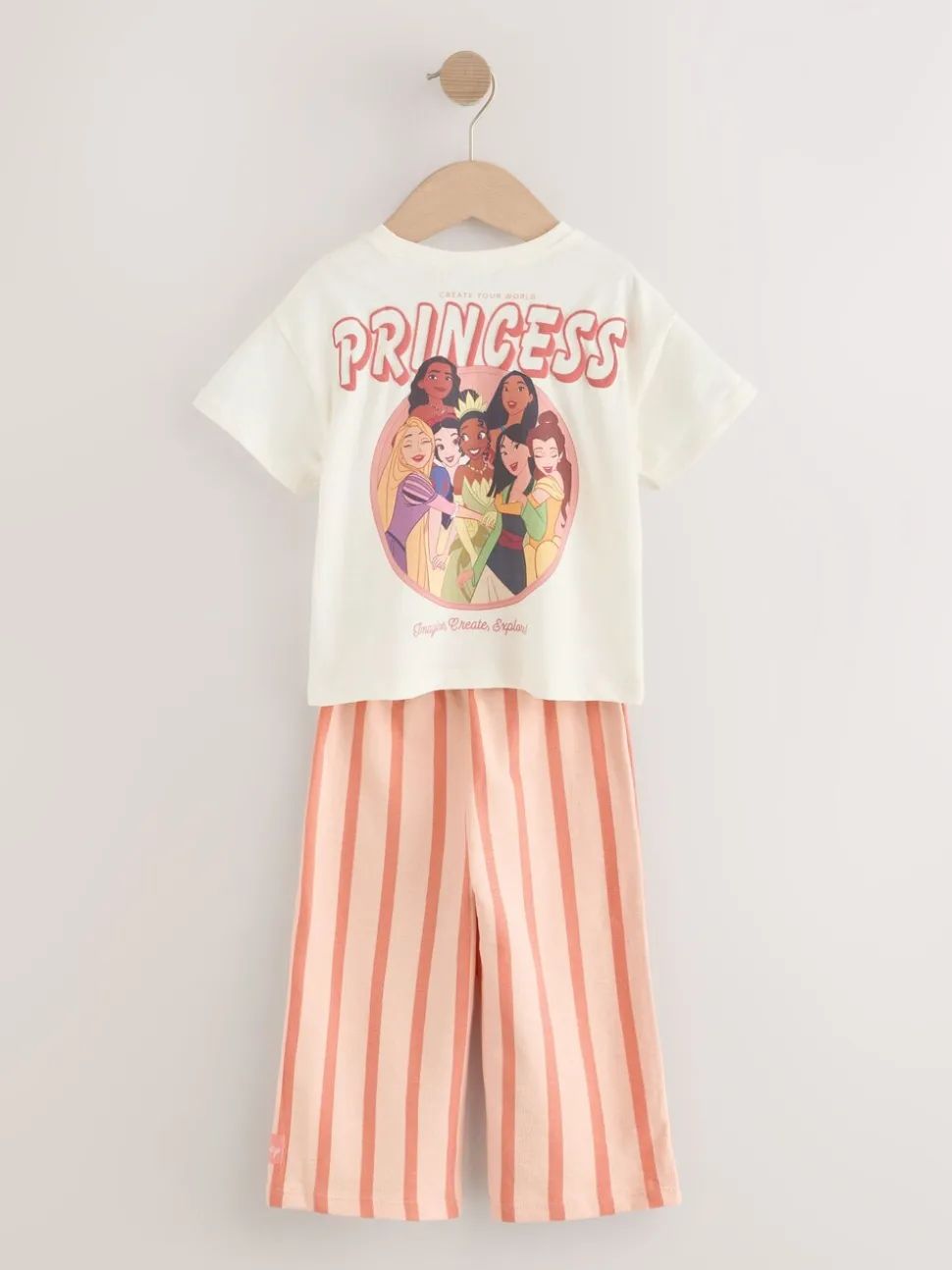 Cream 100% Cotton Disney Princess Short Sleeve T-Shirt And Wide Leg Trousers Set (3mths-7yrs)