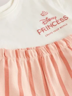 Cream 100% Cotton Disney Princess Short Sleeve T-Shirt And Wide Leg Trousers Set (3mths-7yrs)