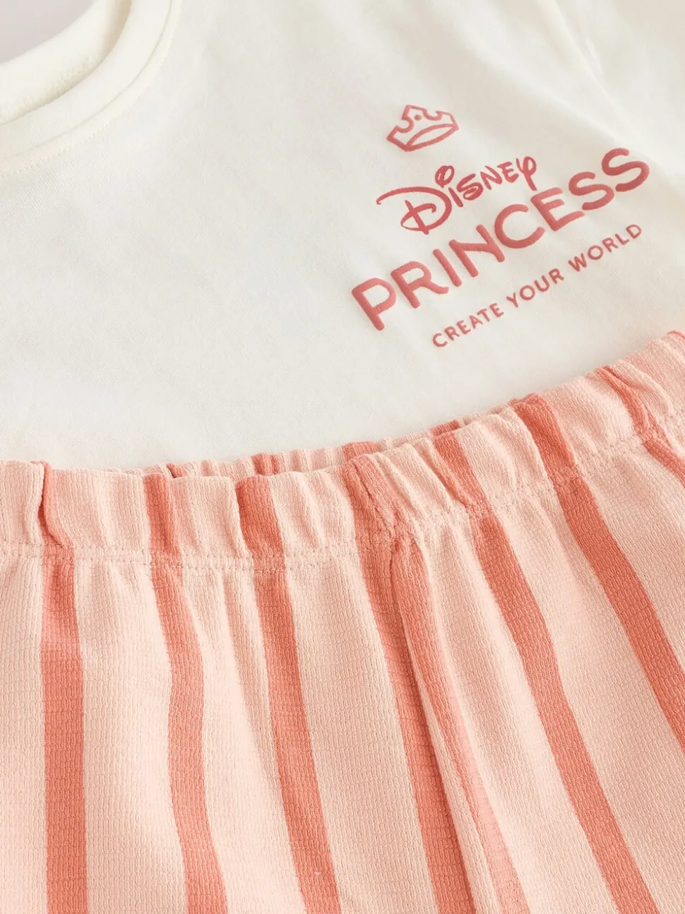 Cream 100% Cotton Disney Princess Short Sleeve T-Shirt And Wide Leg Trousers Set (3mths-7yrs)