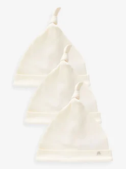 Cream 100% Cotton Tie Top Baby Hats 3 Pack (0-12mths)